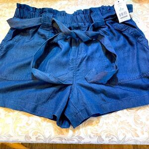 NWT Time and Tru Chambray Shorts w/ Belt Rise Pull On100%  Size Large 12/14